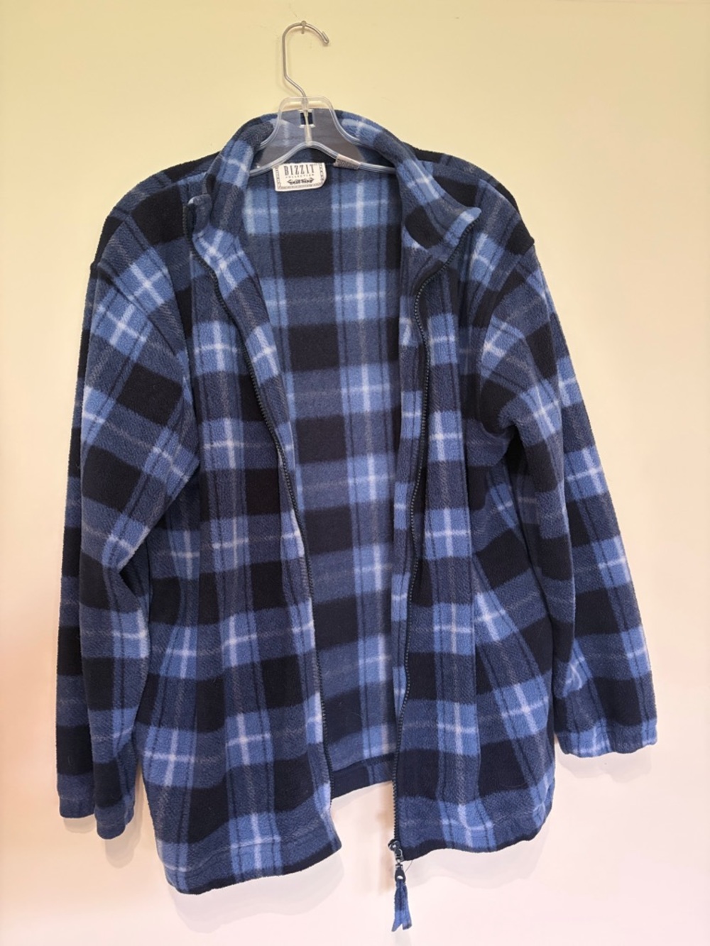 Blue Plaid Zip-Up Fleece Jacket